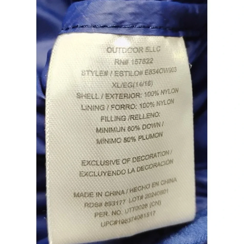 Eddie Bauer Jacket Kids XL Blue Goose Down Full Zip Puffer Pockets Outdoor 14/16